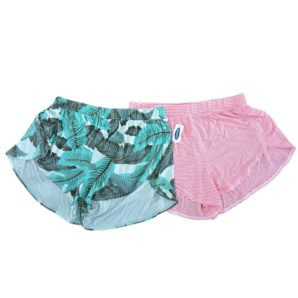 NWT Set Of 2 Tropical Leaf and Coral Striped Women's Pajama Shorts